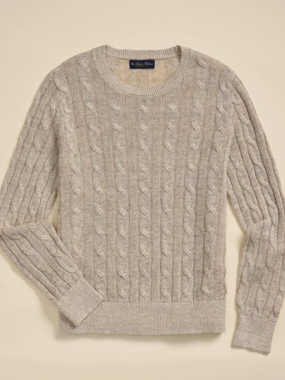 Brooks Brothers Linen Cable Knit Sweater Small Light Khaki